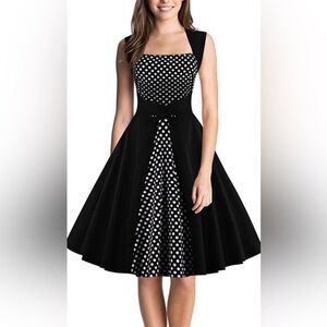 Rockabilly Vintage Inspired Swing Black and White Polka Dot Midi Dress. Size 4X
